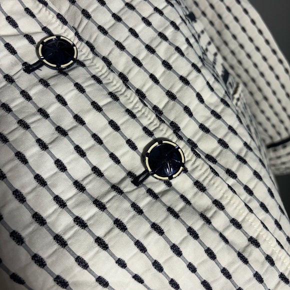 ST.John Sport Linen Blend Navy Striped Blazer Womens Size Large - Picture 2 of 5